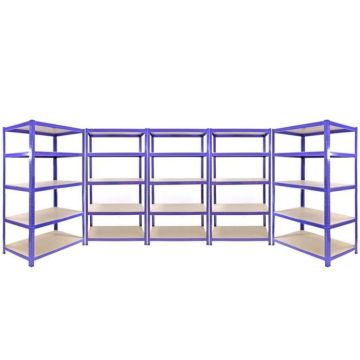 3 Rayonnages Q-Rax Bleus 90cm x 50cm x 182cm & 2 Rayonnages Q-Rax Bleus 120cm x 50cm x 182cm