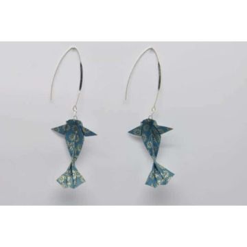 Boucles d'oreille papier Origami Carpe Turquoise - The cocotte Bleu