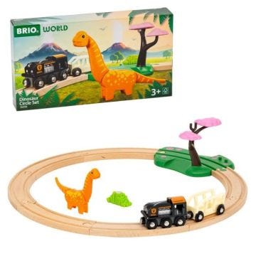 Circuit Dinosaure - Coffret Complet 12 pièces - Action de Jeu sans Pile - Dinosaure Inclus - Circuit de Train en Bois - BRIO World