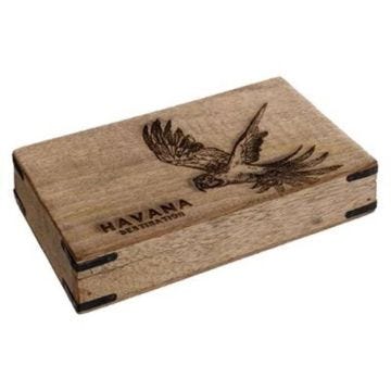 Boîte à Cigares Déco "Cuba" 19cm Naturel Marron