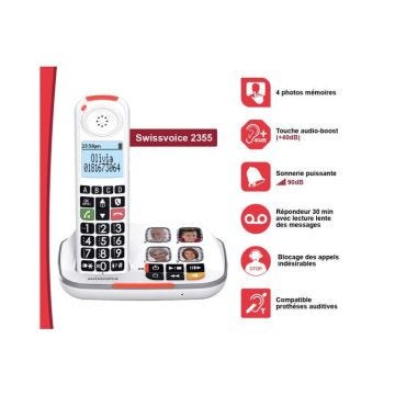 Téléphone fixe senior avec répondeur Swissvoice Xtra 2355 | Sonnerie et volume amplifiés 90dB