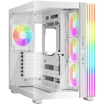 Boitier Moyen Tour ATX avec panneaux vitrés, design élégant, éclairage RGB personnalisable.