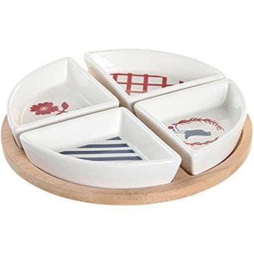 Set d'apéritif - DKD HOME DECOR - Bleu, Blanc, Rouge - Grès - 21,5 x 21,5 cm - Design Contemporain