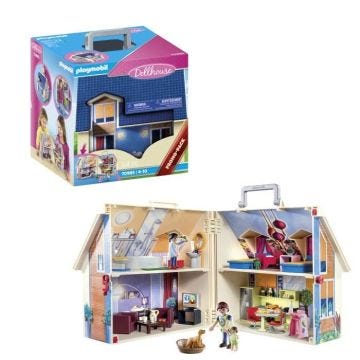 PLAYMOBIL Maison Transportable Bleue, 3 personnages, Accessoires inclus, 70985, Dollhouse, La maison traditionnelle