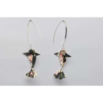 Boucles d'oreille papier Origami Carpe Noir - The cocotte