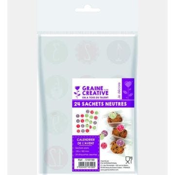 Sachet de l'avent 18 cm x 12 cm - lot de 24 sachets et autocollants