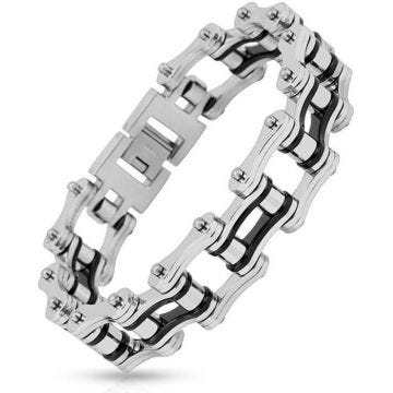 Bracelet homme acier inoxydable chaine de moto argenté et noir