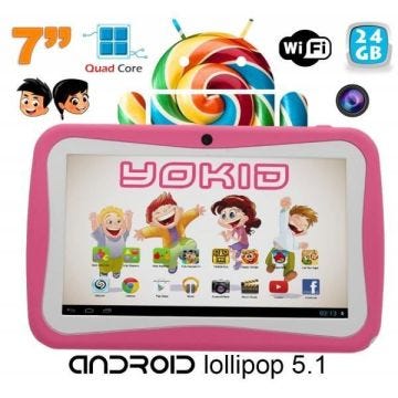 Tablette Tactile 7 Pouces Yokid Jeu Éducatif Android 24Go Contrôle Parental Rose Plastique YONIS