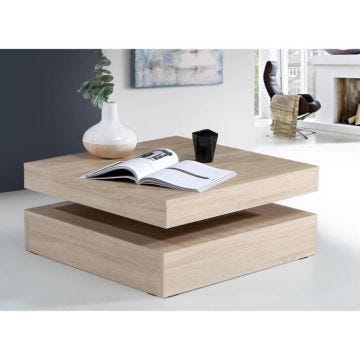 Table basse plateau rotatif - Carré - Chêne - 78 x 78 x 36 cm - COFFEE