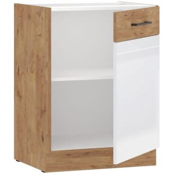 ROCK - Meuble bas - Mélaminé chêne Lancelot et Blanc brillant - 60 cm - 1 porte battante