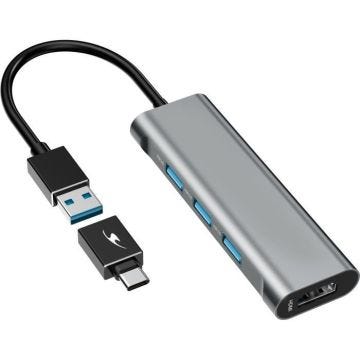 Connecteur Hub Mini Léger - BLUESTORK - 3 ports USB-A 2.0 + 1 port HDMI fourni avec un adaptateur USB -USB C - (HUB-MINI)