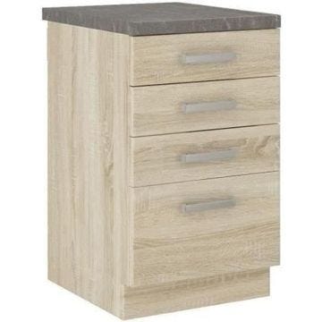 Meuble bas 4 tiroirs avec plan de travail - Décor chêne sonoma - L 40 x P 51,6 x H 85 cm - LASSEN