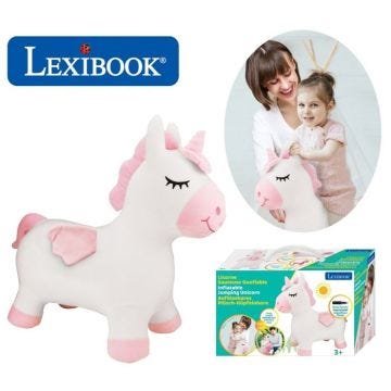 Porteur - LEXIBOOK - Licorne Sauteuse Gonflable en Peluche - Housse Amovible - Pour Enfant à partir de 3 ans
